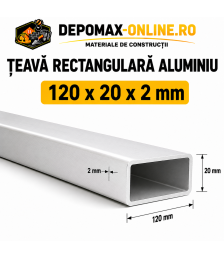 Teava rectangulara aluminiu 120 x 20 x 2 mm, 6 metri (EN AW-6060)